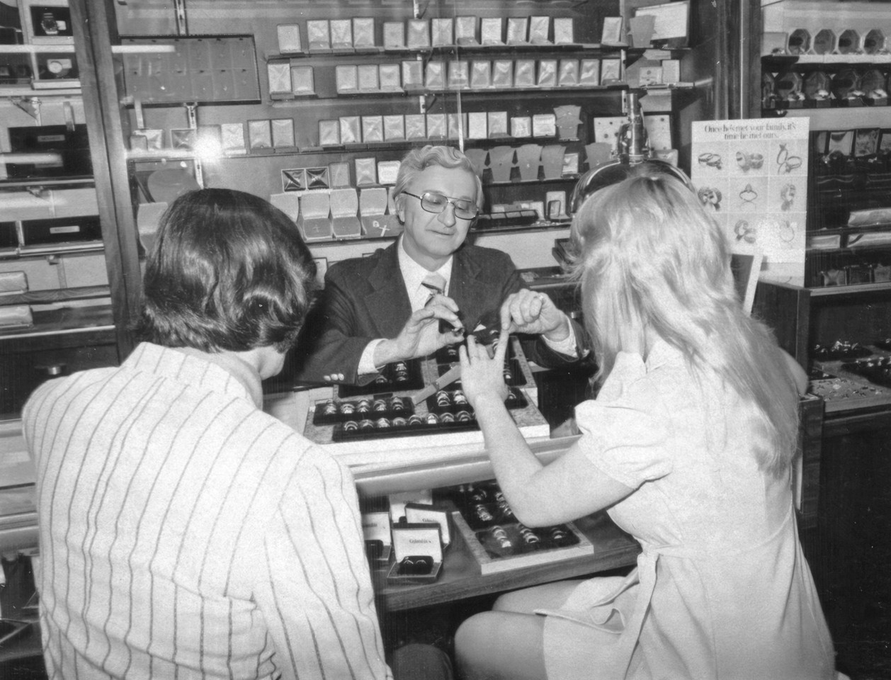 John Saxon at the R.E. Saxon Jeweler counter